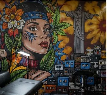 vibrant tattoo art on a studio wall